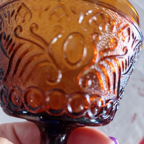 Vintage Amber glass tumbler with embossed patterns like new