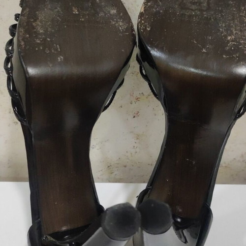Stuart Weitzman black patent leather high heel sandals