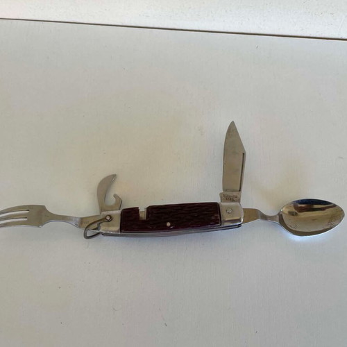 Vintage camping pocket knife with cutlery 22cm used