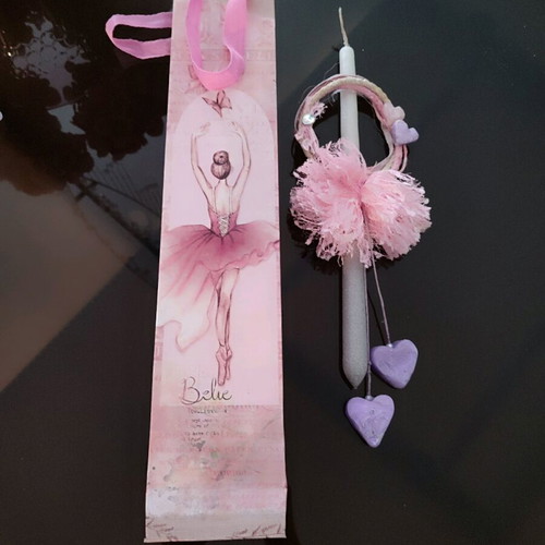 Easter candle handmade with wreath and pom poms, new