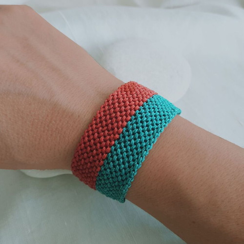 Macrame Boho Bracelet new, two-tone red and turquoise