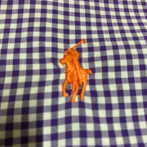 Ralph Lauren Oxford shirt L, purple and white checked, orange pony