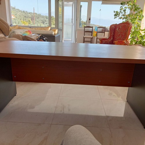 SATO executive desk like new, large, light walnut with gray sides