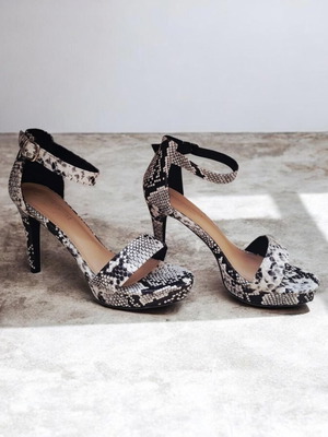 Snake print platform sandals, women's size 40, black and white