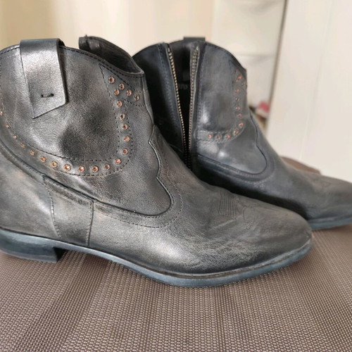 Cowboy boots used, leather gray size 40, 3cm heel