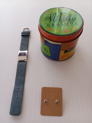 Valido Orologi women's watch with blue jean strap and silver 925 earrings gift like new