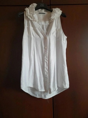 Helmi Women's Shirt White With Ruffles On Collar Like New Size M