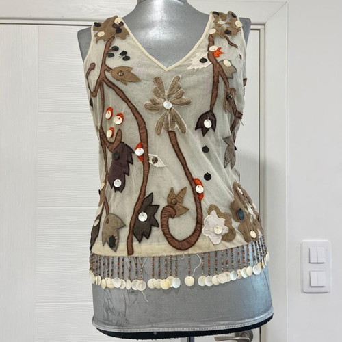 Ella Singh Vintage Beaded Sheer Floral Top Size 36 S/M used