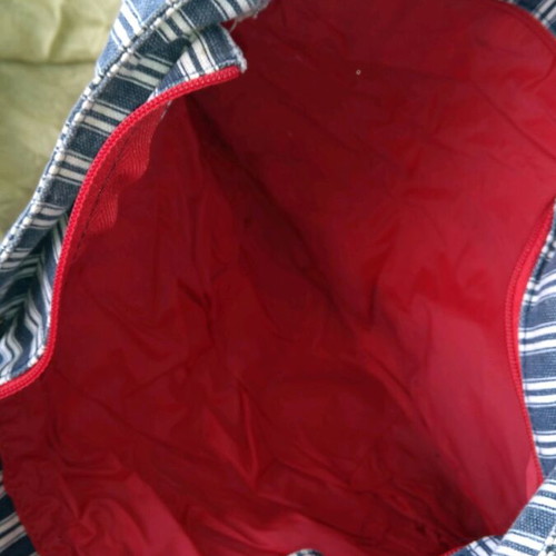striped fabric bag