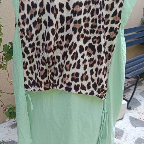 Set with Mint Color Pants and Sleeveless Leopard Print Top New