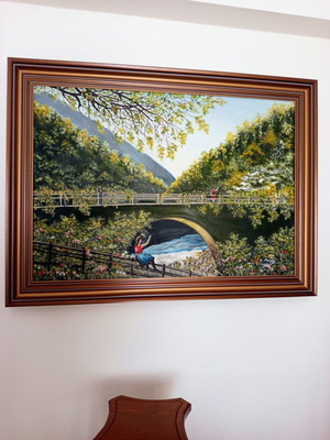 Original oil painting landscape with bridge by Chrysoula Bala, like new