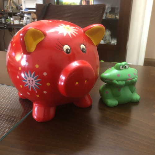 Ceramic piggy bank and frog set new, pack of 2