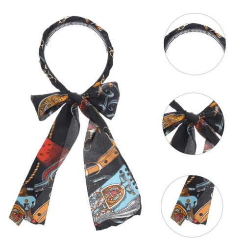 Set of 3 satin hairbands with chains and ribbons new multicolored