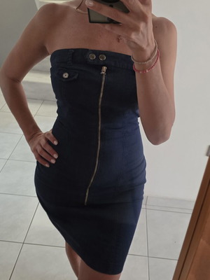 Strapless denim dress dark blue, like new, Paranoia