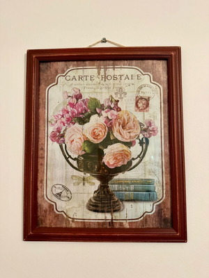 Vintage wall frame with wooden border and floral design like new
