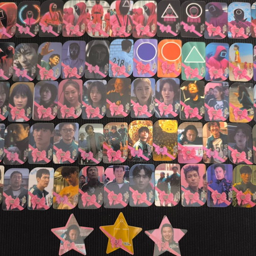 Squid Game tags set like new, 62 different pieces plus 5 duplicates gift