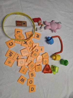 Various toy pieces used