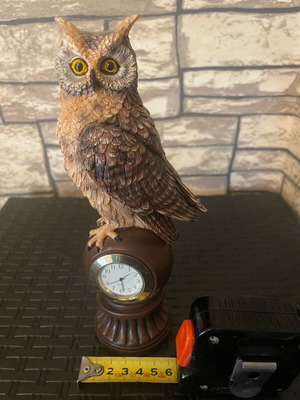 Decorative owl handmade polyester with clock like new