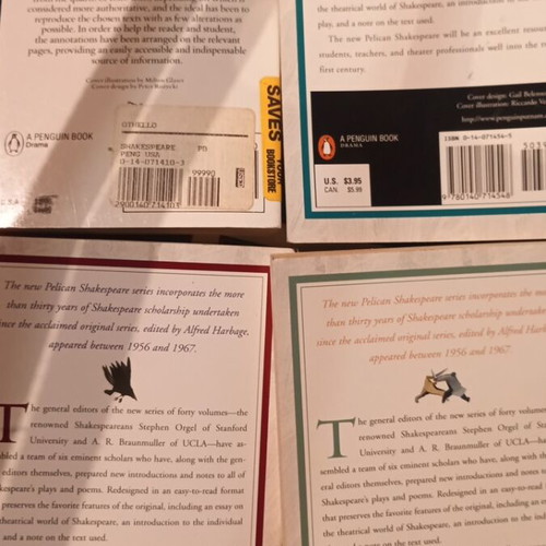 The Pelican Shakespeare book series used, 8 foreign language books