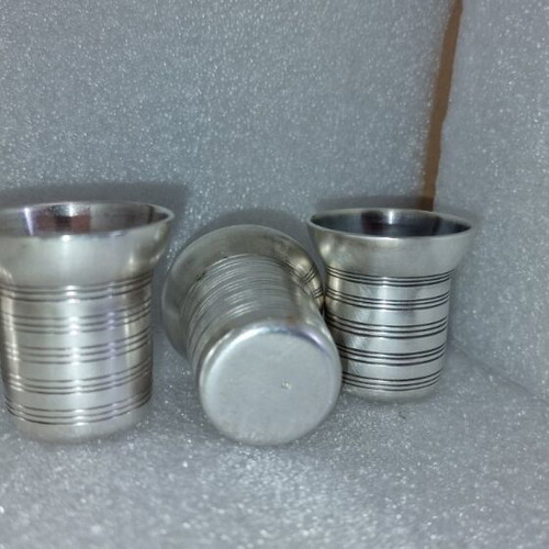 Old collectible shot glasses used, copper with silver enamel