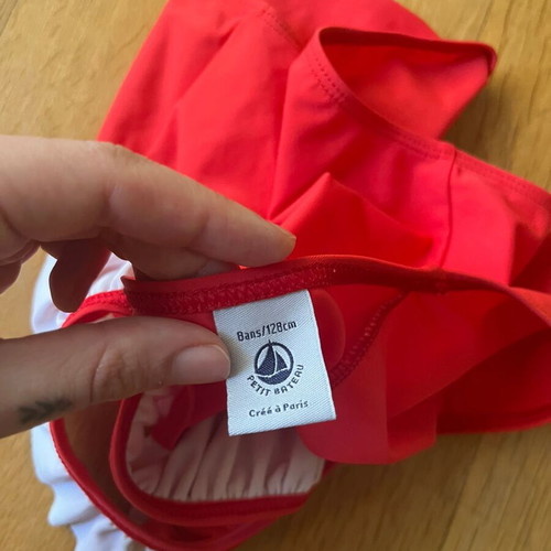Petit Bateau one piece swimsuit with ruffle back size 128 cm new, red