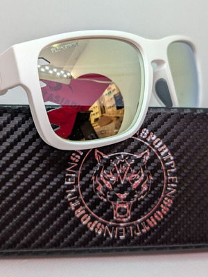 Philipp Plein Unisex sunglasses with white acetate frame and gold mirror lens new