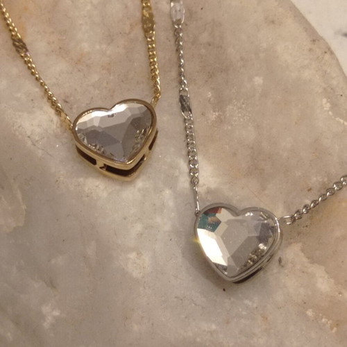Stainless Steel Necklace with Heart Pendant and Crystal, new