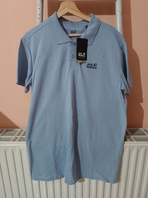 Jack Wolfskin Pique Polo men's cotton short sleeve new, size Small, turquoise