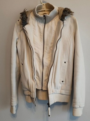 Bomber Jacket Cream Fabric with Lining and Hood like New
