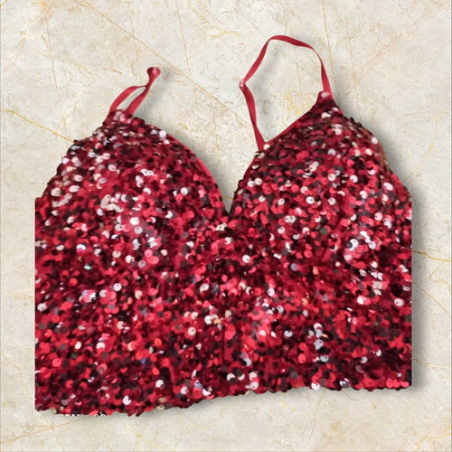 Evening bustier like new, red with gold details