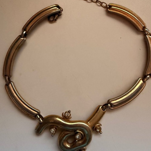 Impressive snake necklace and clip-on earrings set, gold tone