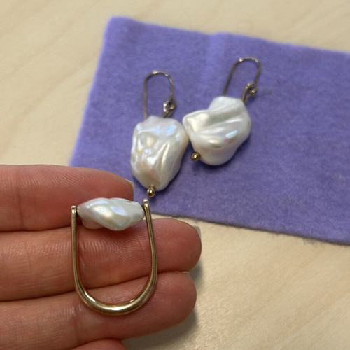 Gold Baroque Pearl Ring and Earrings Set new, genuine Tahiti pearls