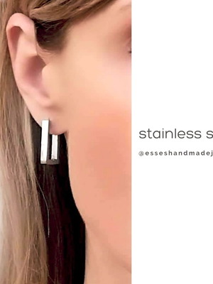 Σκουλαρίκια κρίκοι από ατσάλι με σχήμα παραλληλόγραμμο σε ασημί, καινούργια