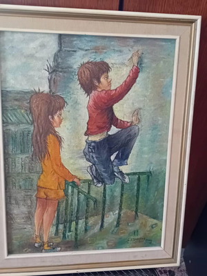 Vintage painting from the 70s signed by artist, used, 50x40 cm