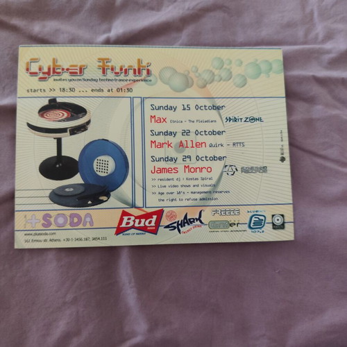 +SODA Club Athens Cyber Funk Flyer 2000 collectible, like new