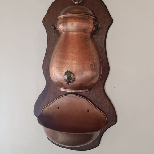 Vintage decorative copper fountain on wooden base like new