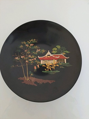 Decorative plate Asian hand painted, like new, plastic, 29cm diameter