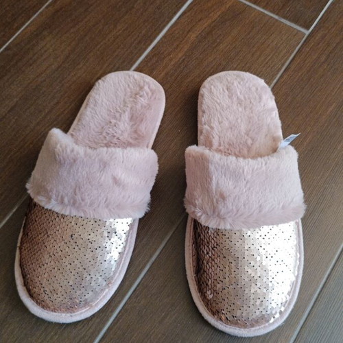 Marks & Spencer women's winter house slippers new with sequins, size 38, dusty pink