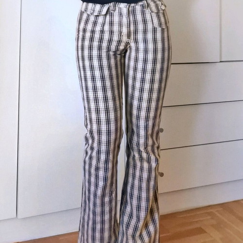 Vintage pants boot cut like new, beige with checkered pattern