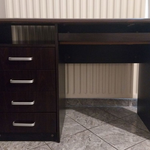Computer desk used with drawers dark brown, sturdy and practical