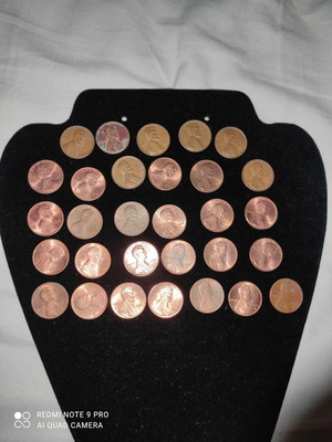 One Cent Lincoln coins used, set of 29 with various dates