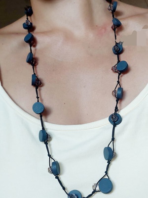 Necklace new handmade with beads black and blue