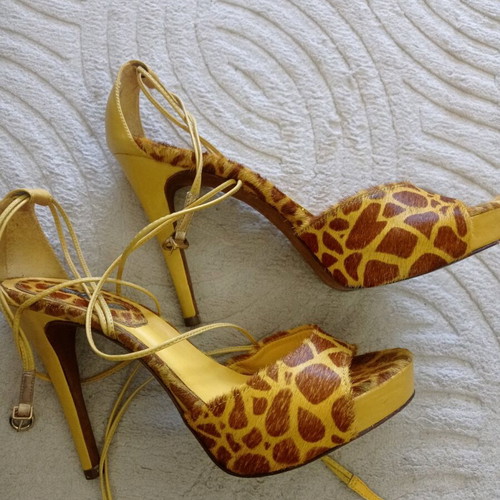 Schutz high-heeled sandals used, yellow-brown, size 40, pony leather