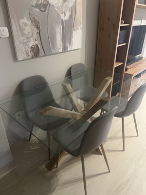 Glass Dining Set with 4 Chairs, New, Table 160x90 cm