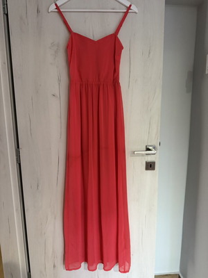 Bershka Long Dress with Detachable Straps Coral Red Like New