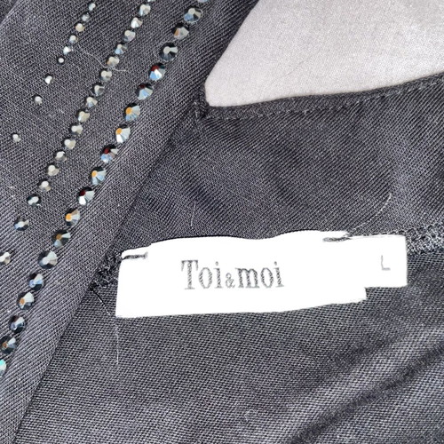 Toi&Moi evening blouse L black with rhinestones and special shoulder