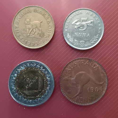 Foreign coins used, lot of 4 pieces