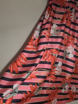 Luxury satin texture skirt Sandy Costa new, pink floral pattern