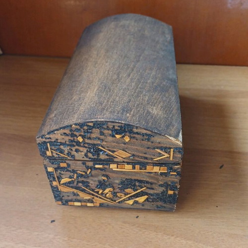 Vintage handmade wooden box used with green felt lining