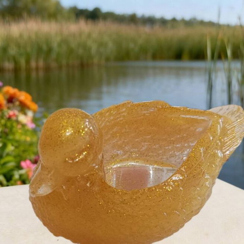 Golden duck candle holder new, made of liquid glass 11 x 8 cm